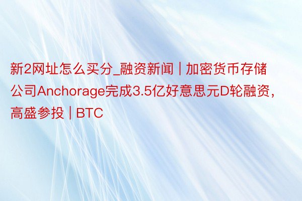 新2网址怎么买分_融资新闻 | 加密货币存储公司Anchorage完成3.5亿好意思元D轮融资，高盛参投 | BTC